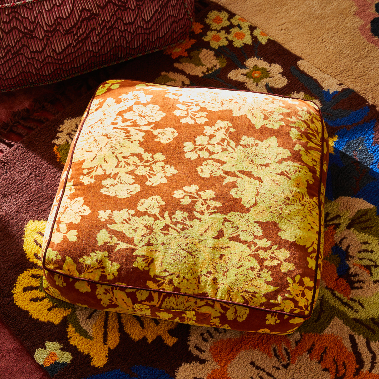 Hazel Velvet Floor Cushion - Russet