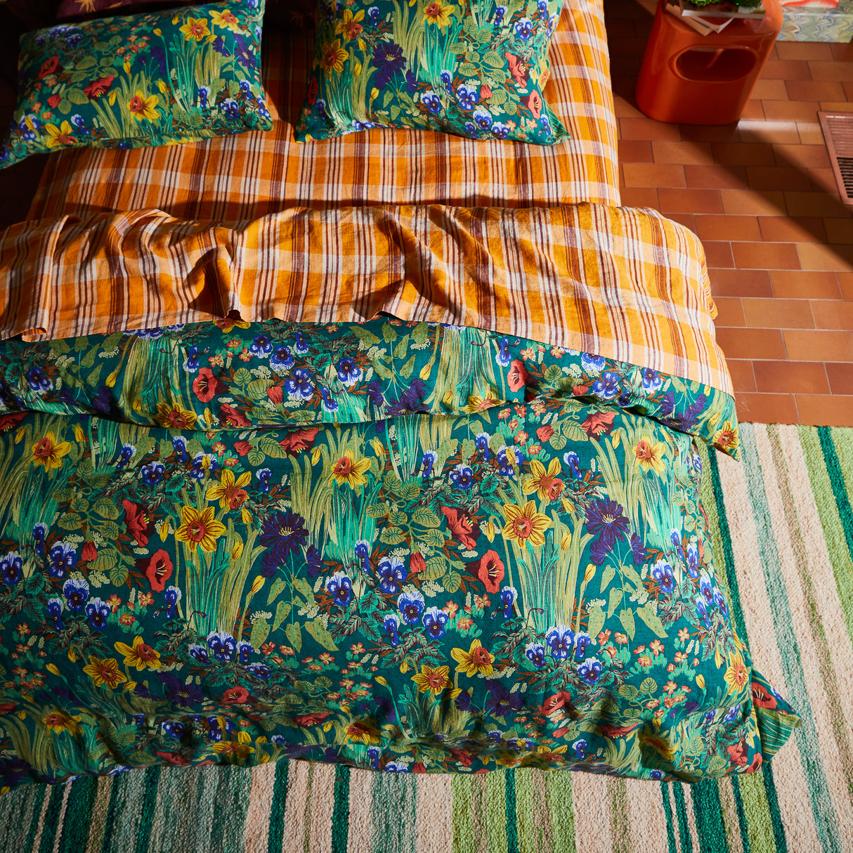 Babette Linen Quilt Cover - Verdant Queen