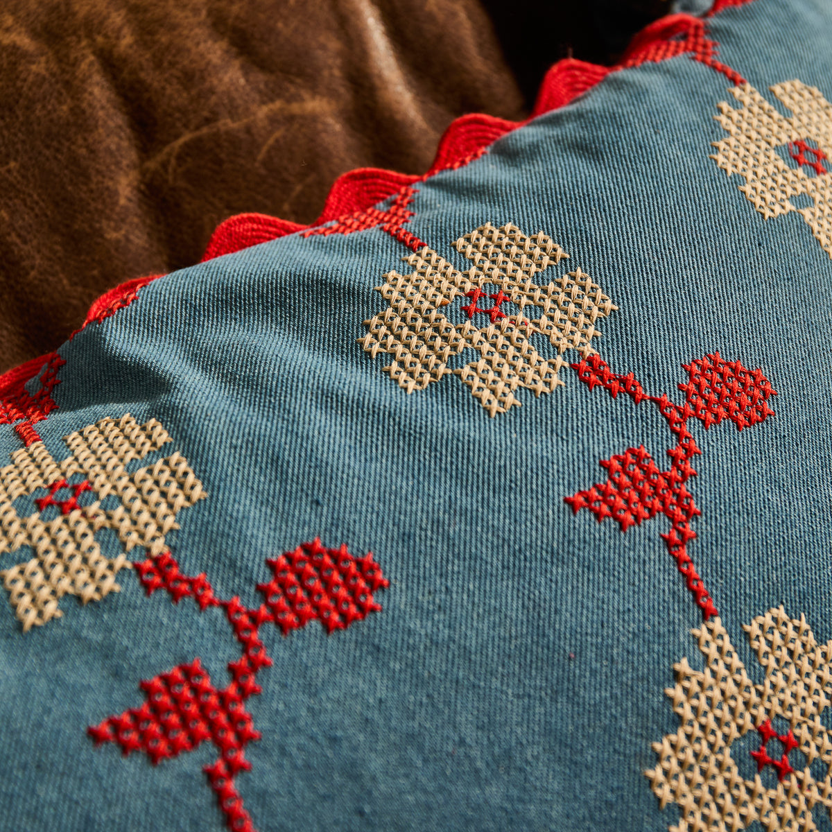 Anneliese Reversible Denim Cushion - Poppy Feather Insert