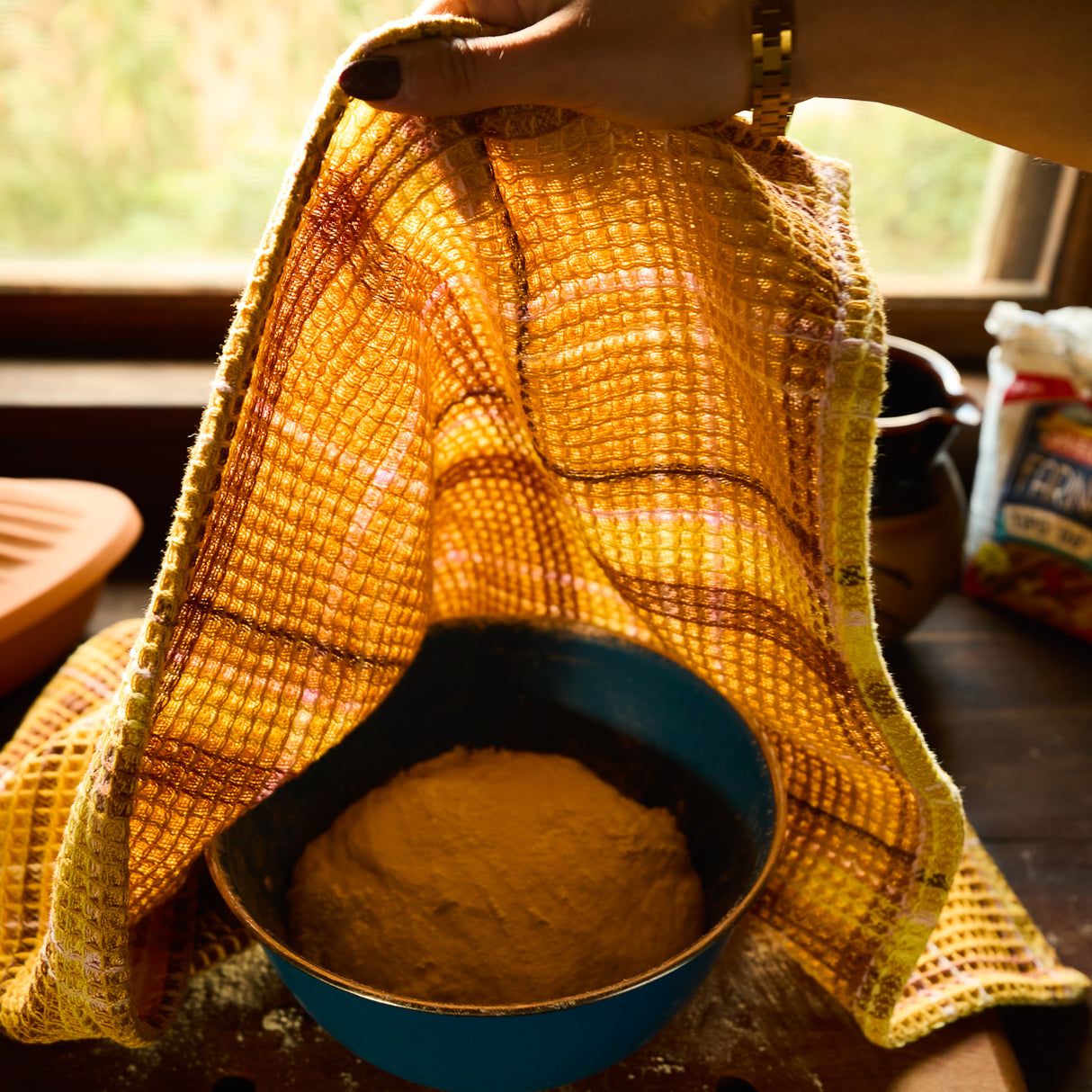 Frances Waffle Tea Towel - Ochre