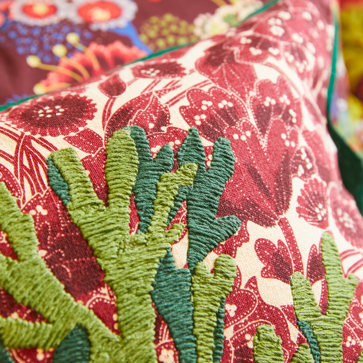 Lucia Embroidered Cushion - Crimson Feather Insert