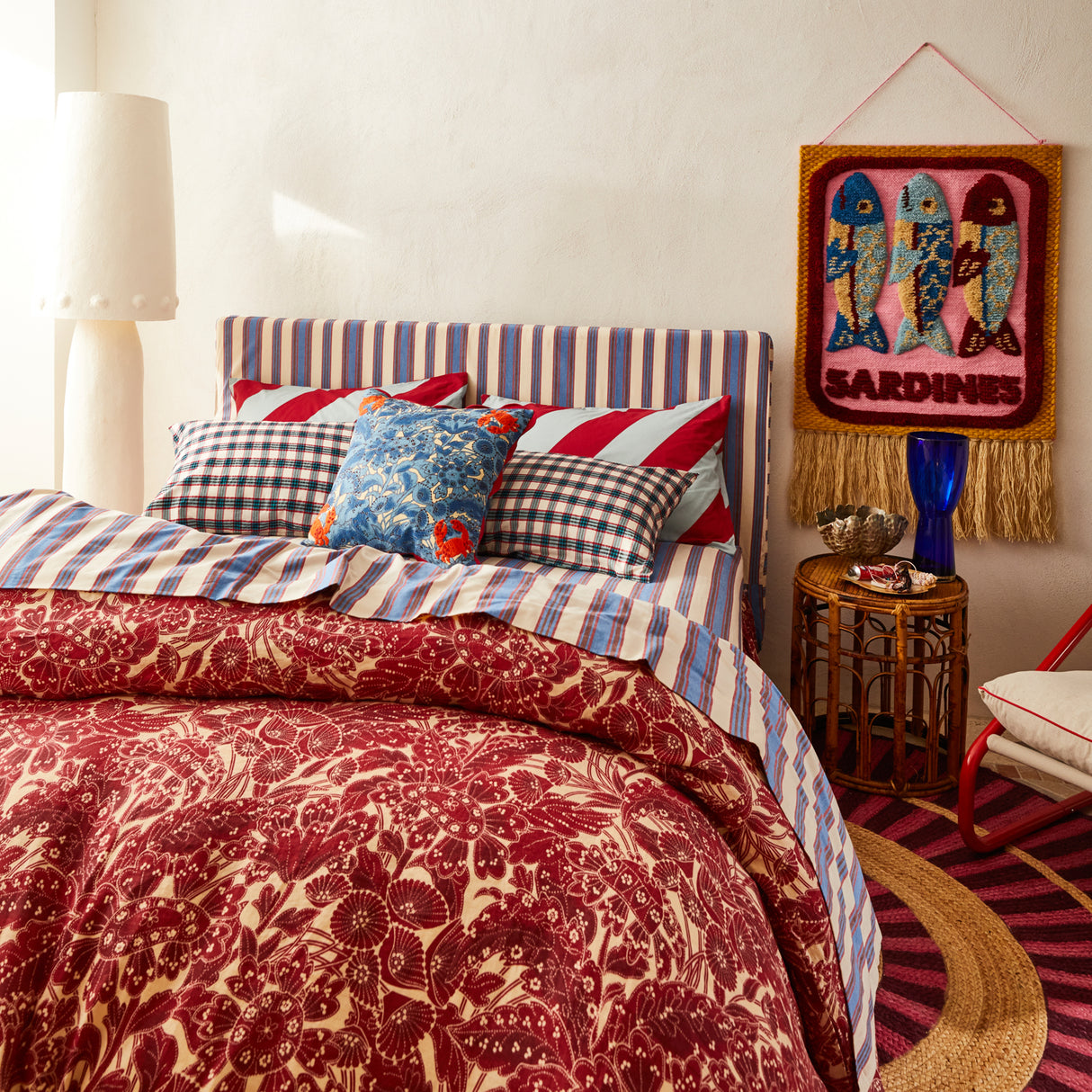 Lucia Embroidered Cushion - Cerulean Feather Insert