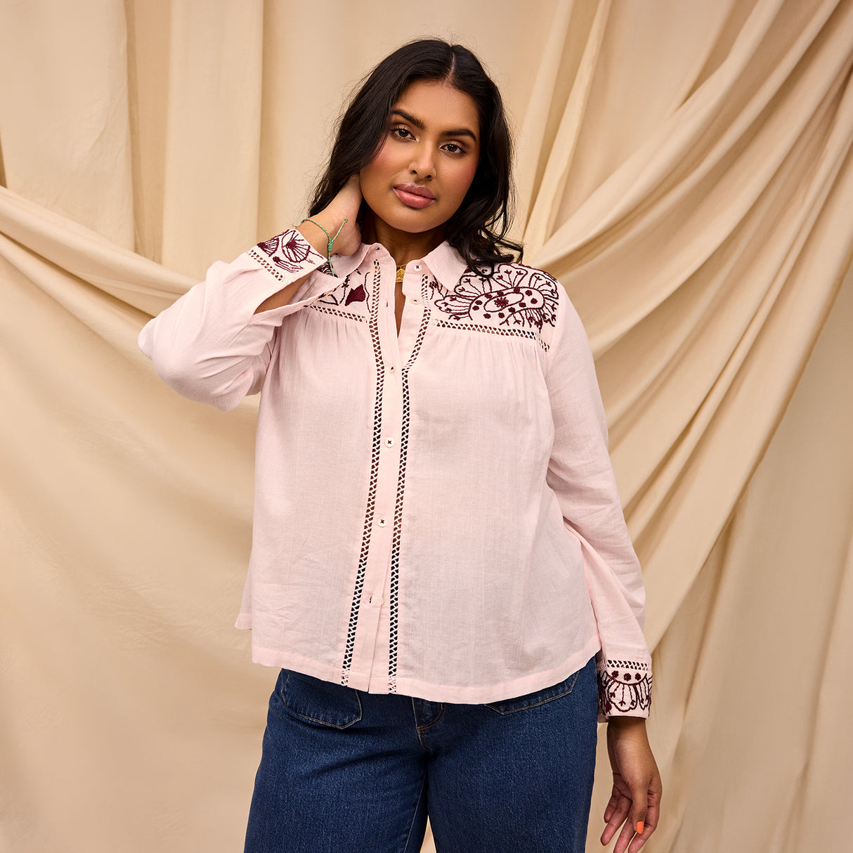 Vivianna Embroidered Shirt - Pink Salt