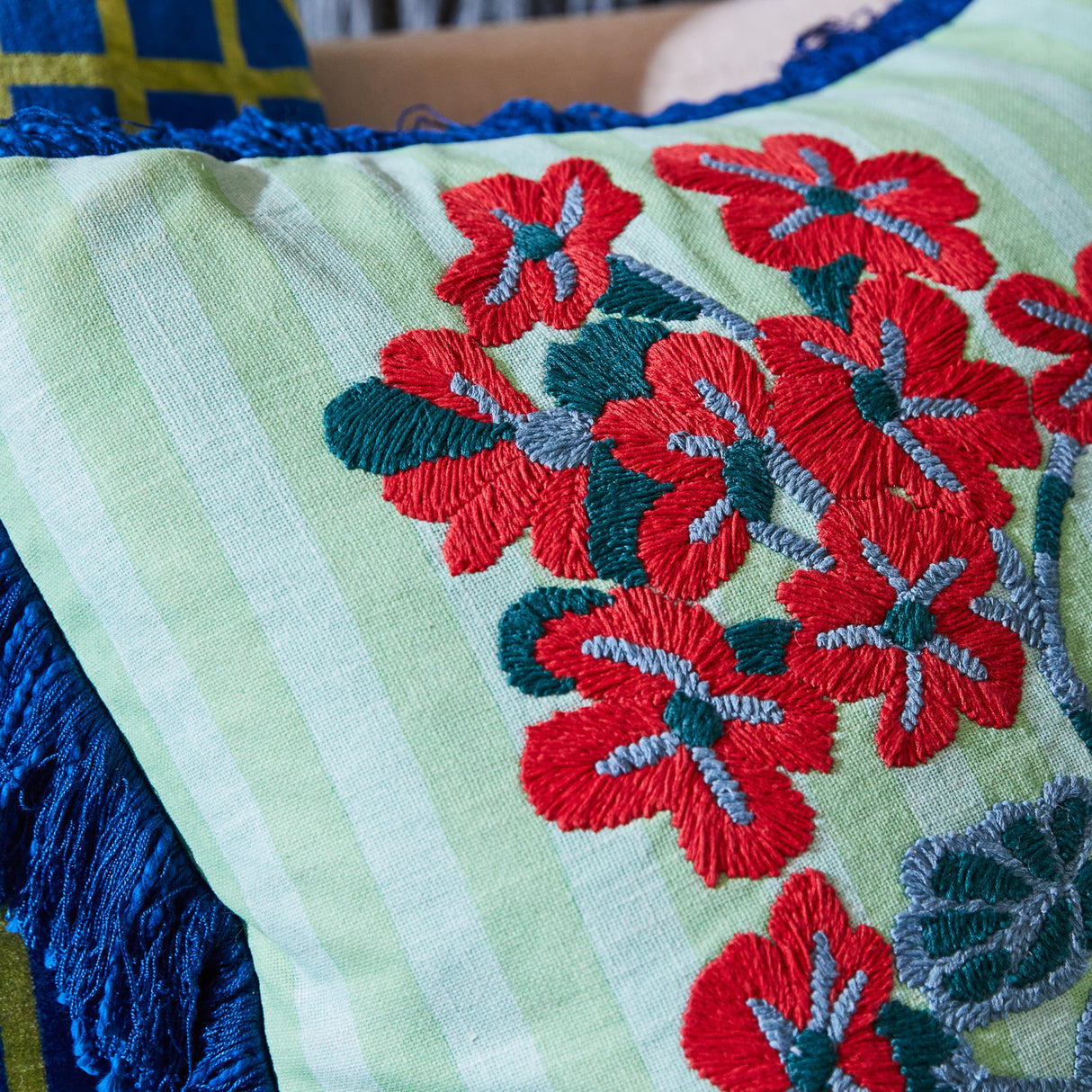 Annette Embroidered Cushion - Jade Cover Only