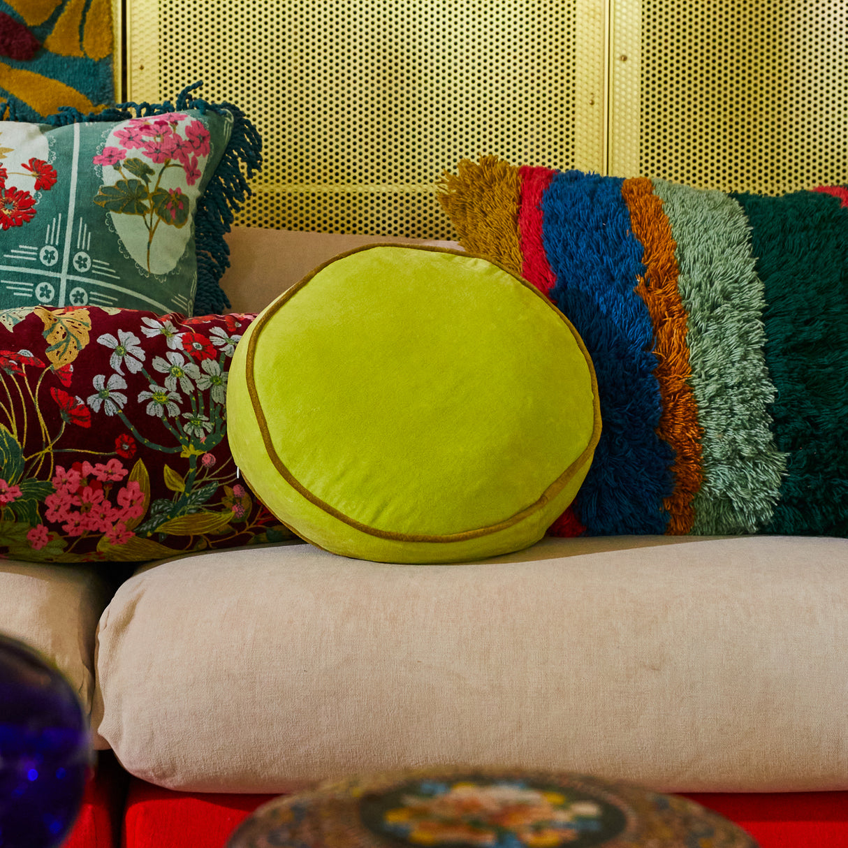 Castilo Round Velvet Cushion - Chartreuse Cover Only