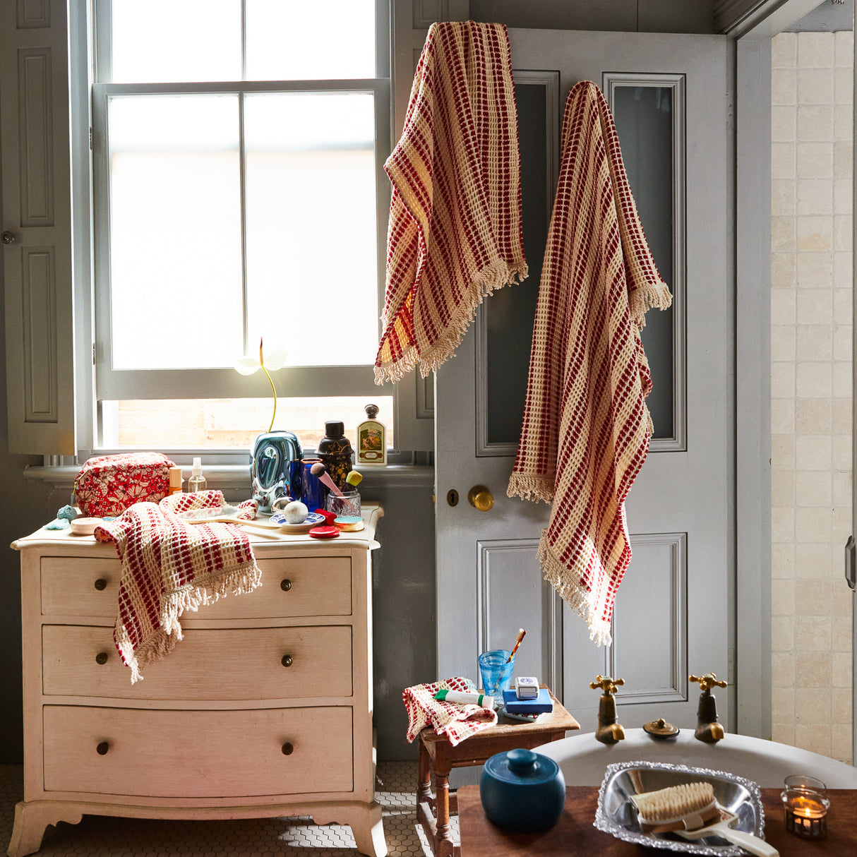 Lucien Waffle Towel - Scarlet