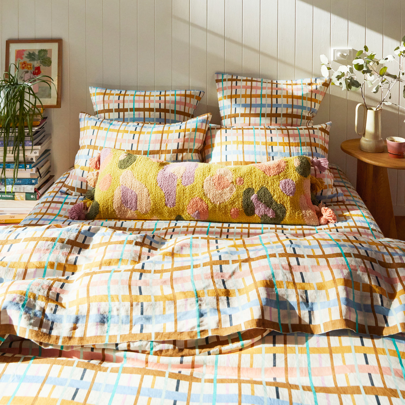 Cady Check Linen Flat Sheet Single