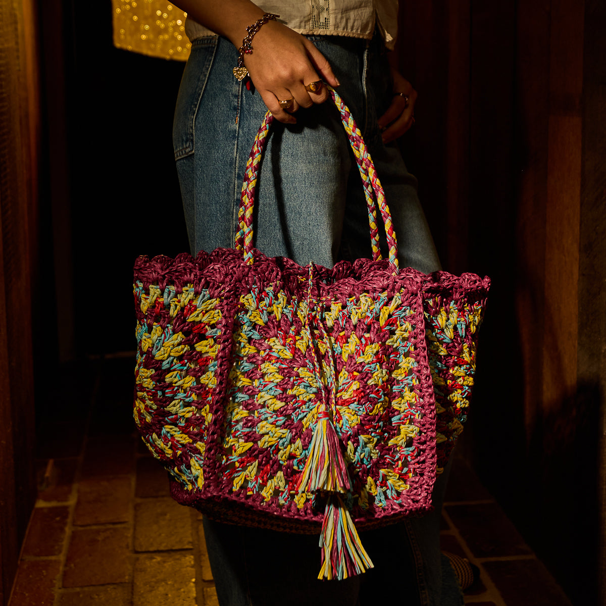 Solara Crochet Bag - Burnt Cherry