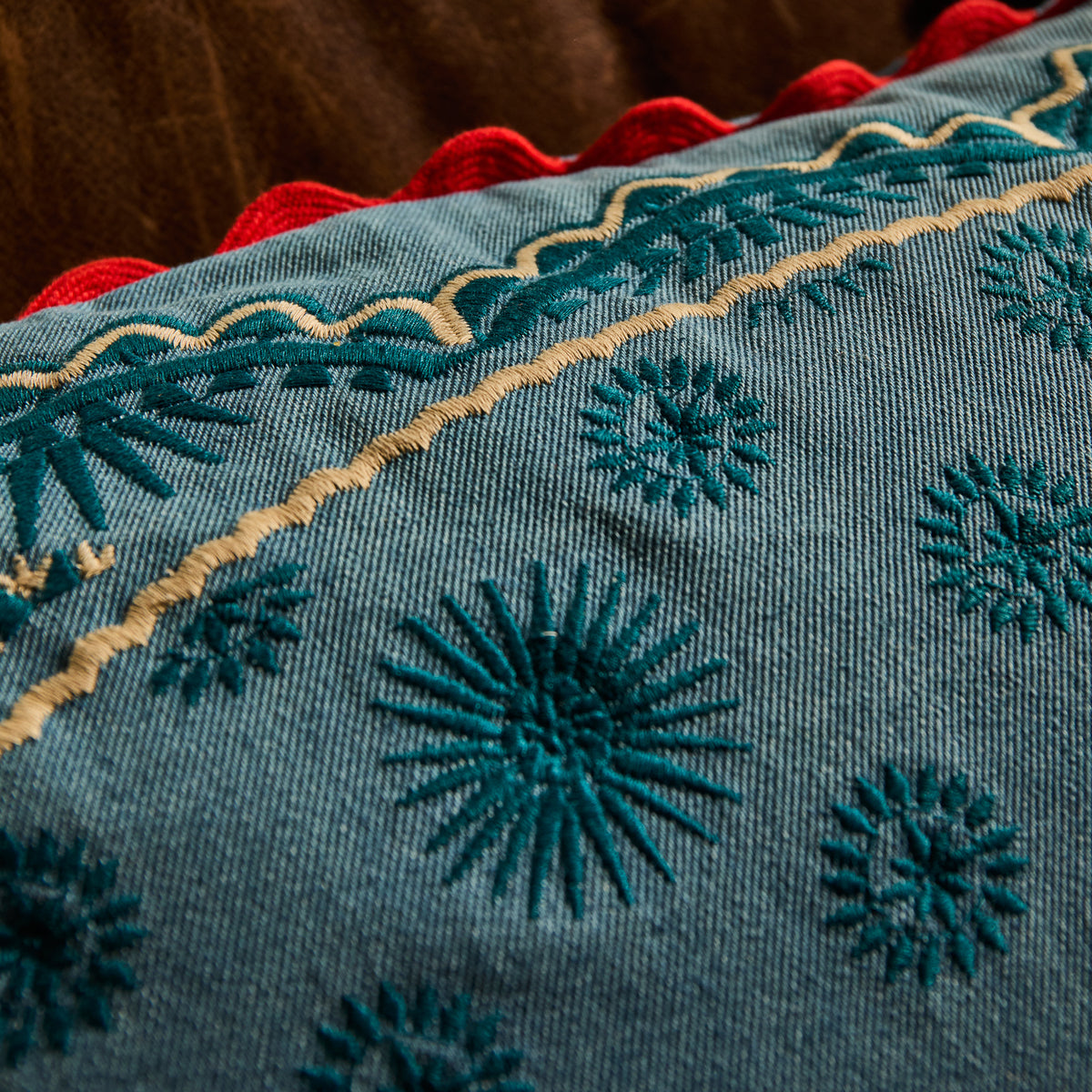 Anneliese Reversible Denim Cushion - Poppy Feather Insert
