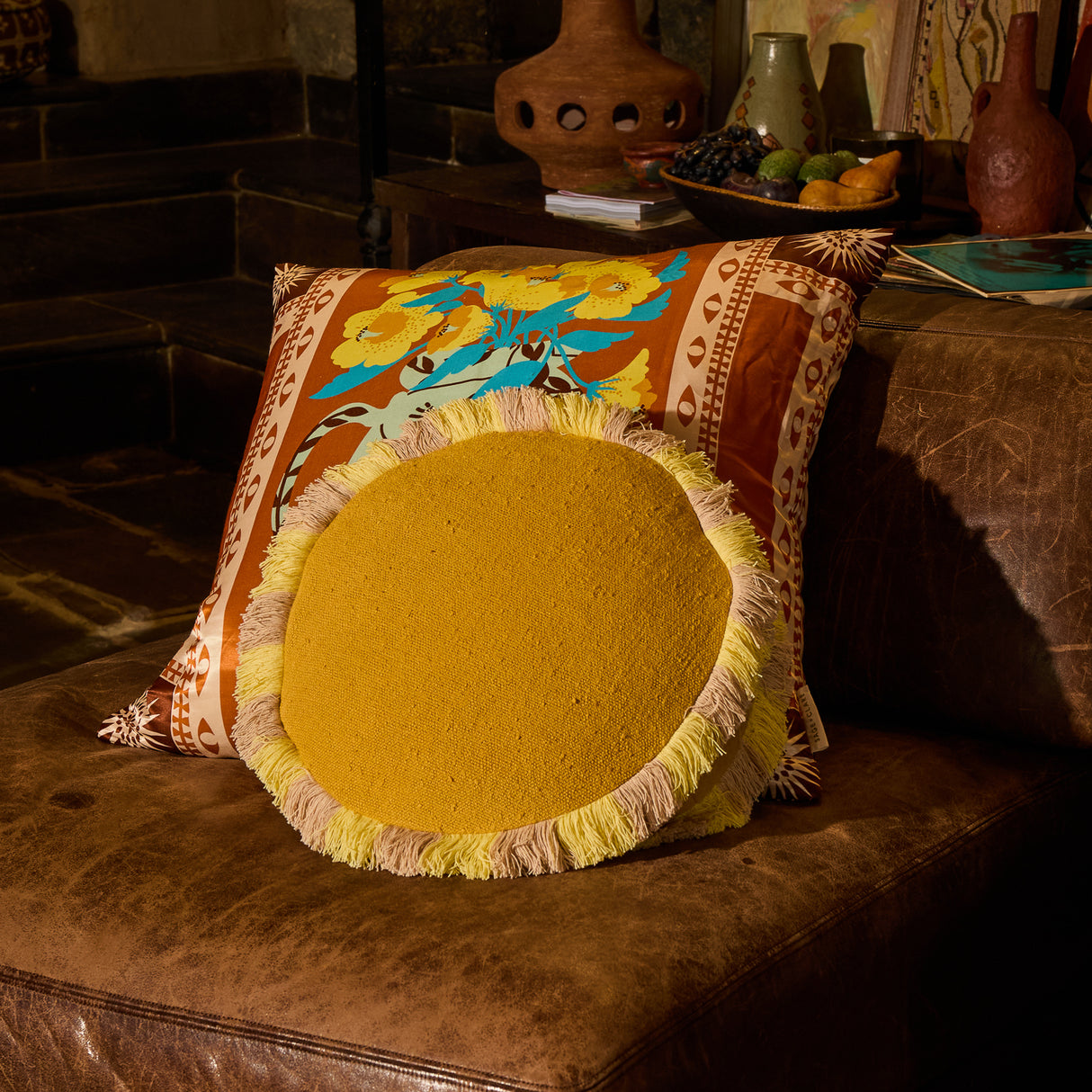 Reese Round Cushion - Ochre Feather Insert