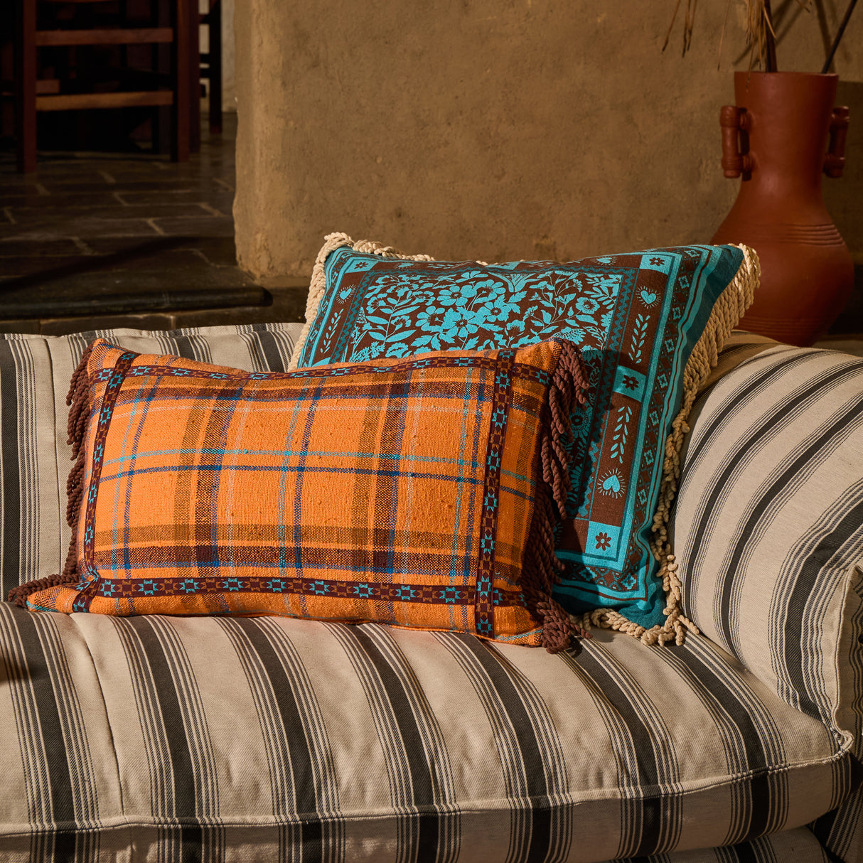 Frances Woven Cushion - Citrine Feather Insert