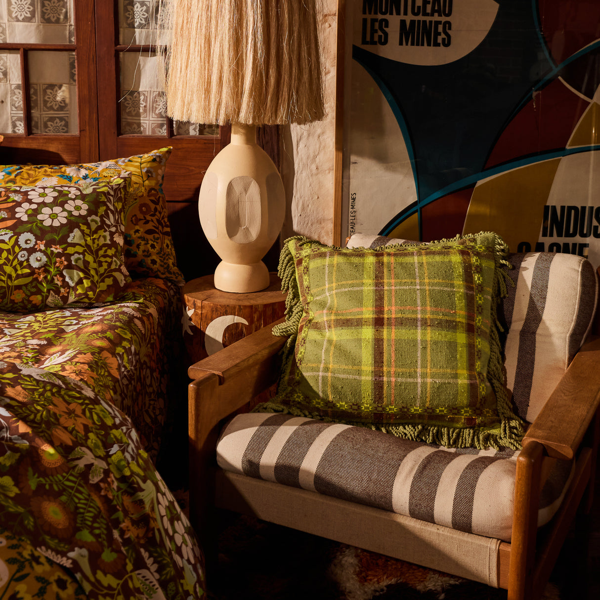 Frances Woven Cushion - Moss Feather Insert