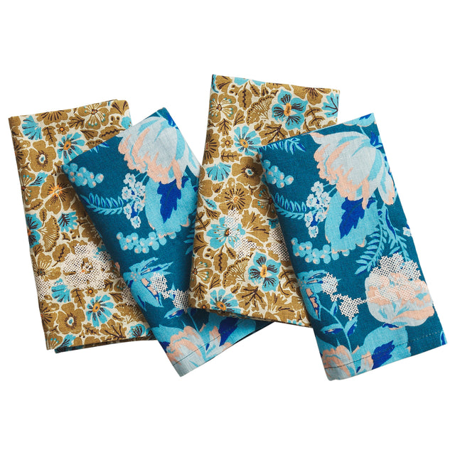 Magnolia Linen Napkin Set - Turquoise