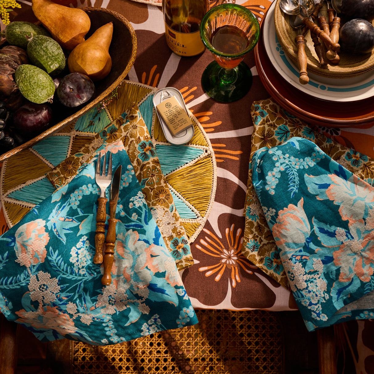 Magnolia Linen Napkin Set - Turquoise