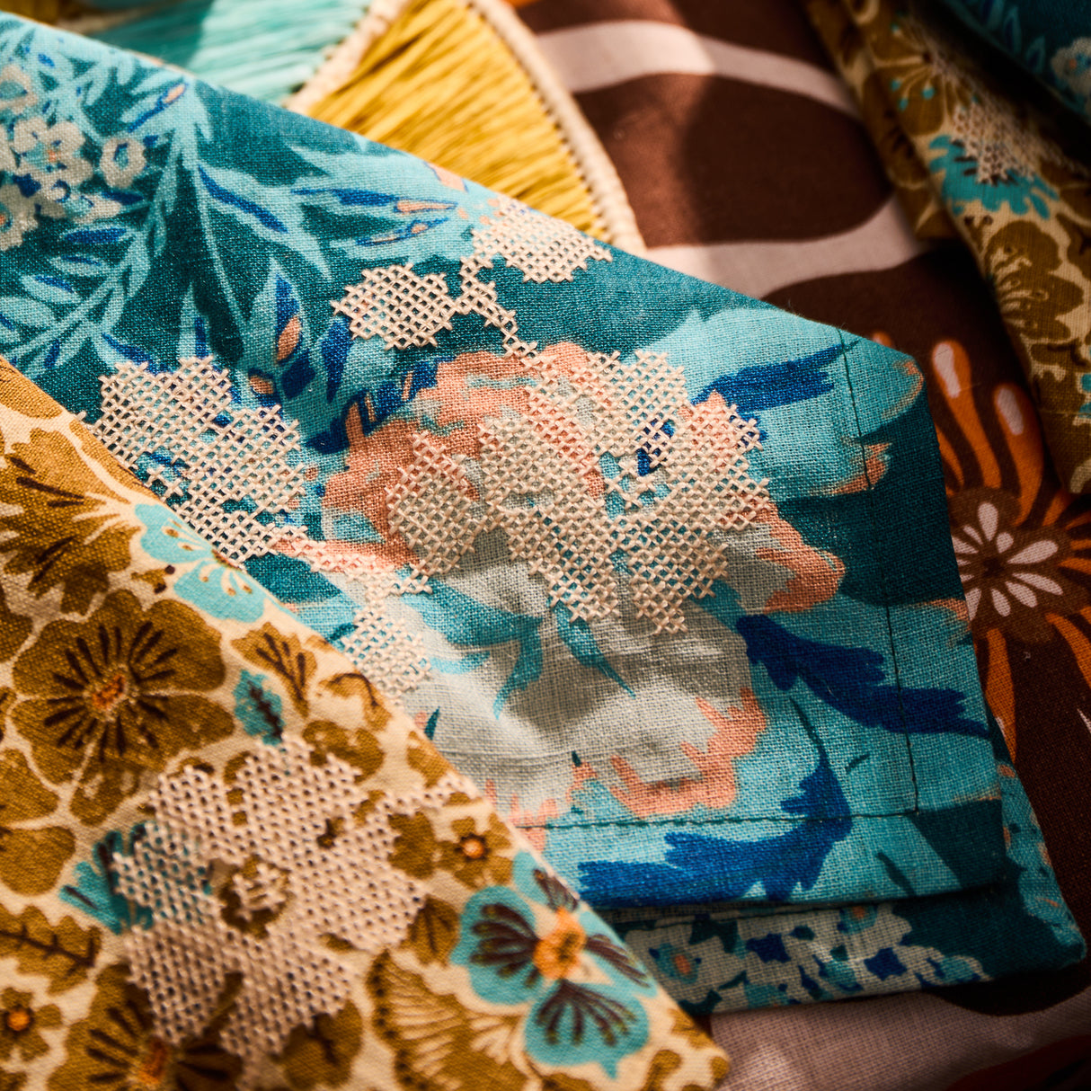 Magnolia Linen Napkin Set - Turquoise