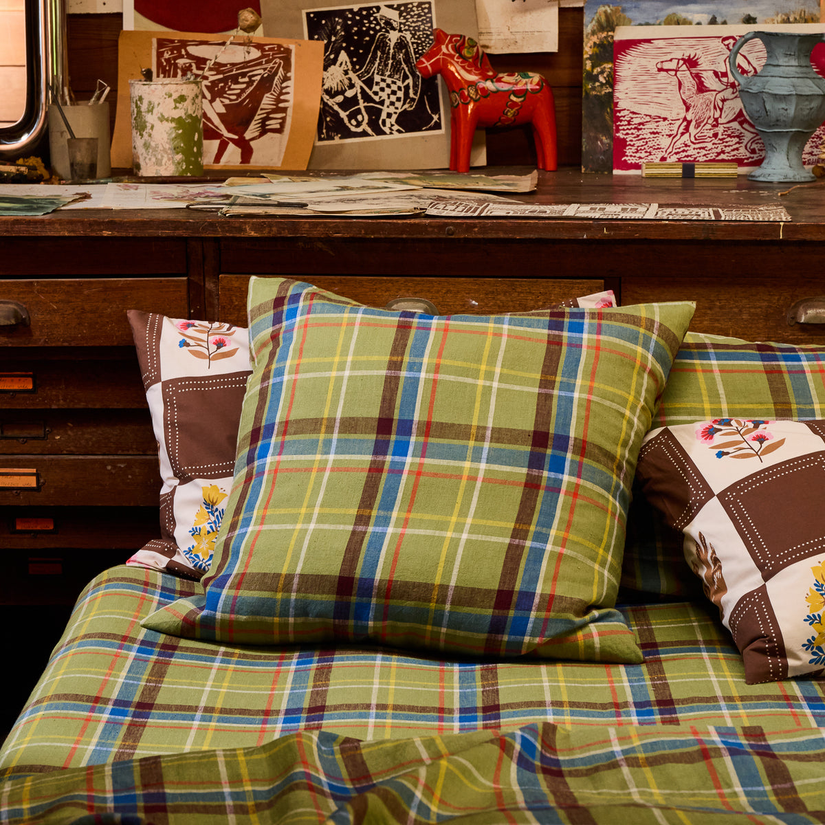 Frances Linen Euro Pillowcase Set - Moss