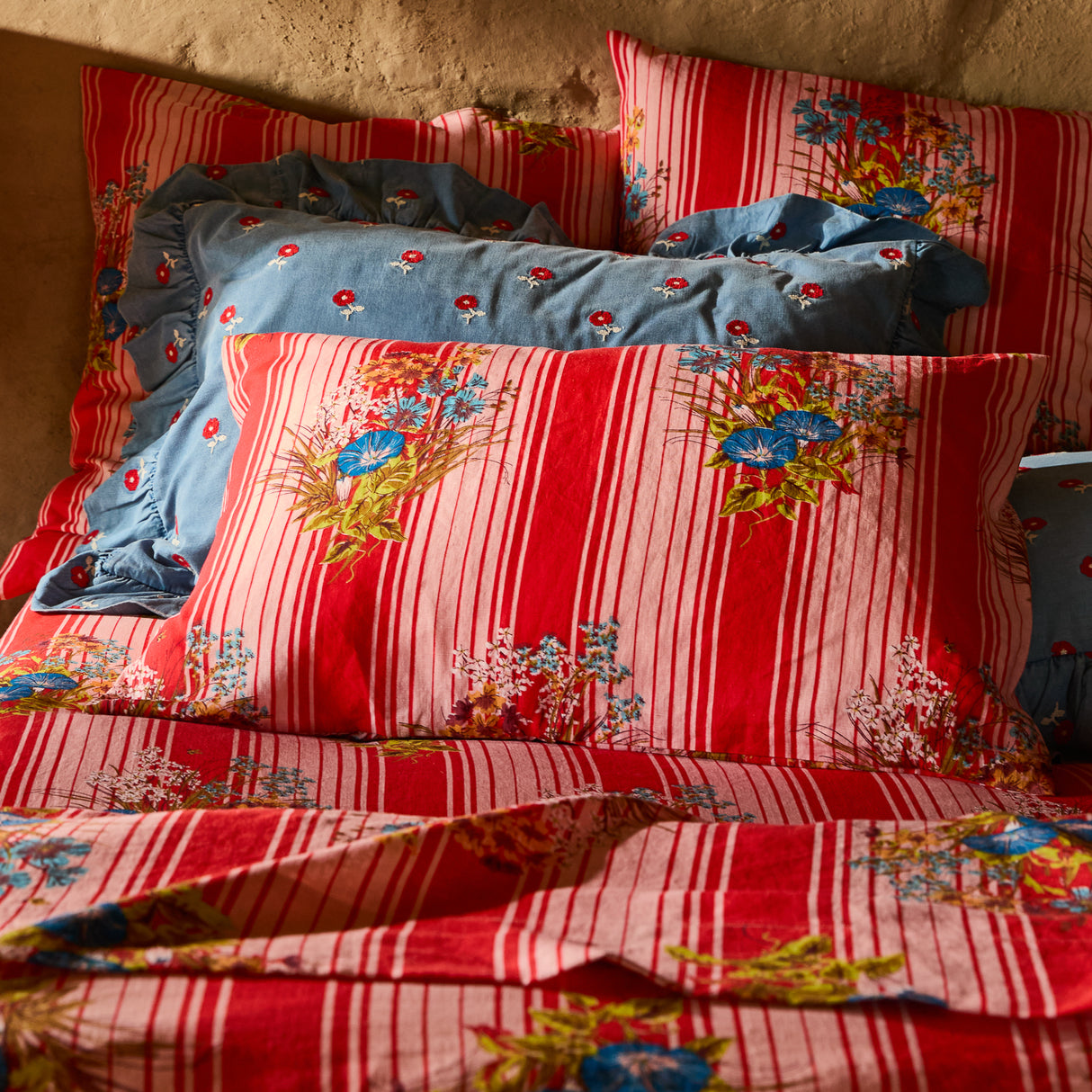 Dempsey Linen Pillowcase Set - Poppy Standard