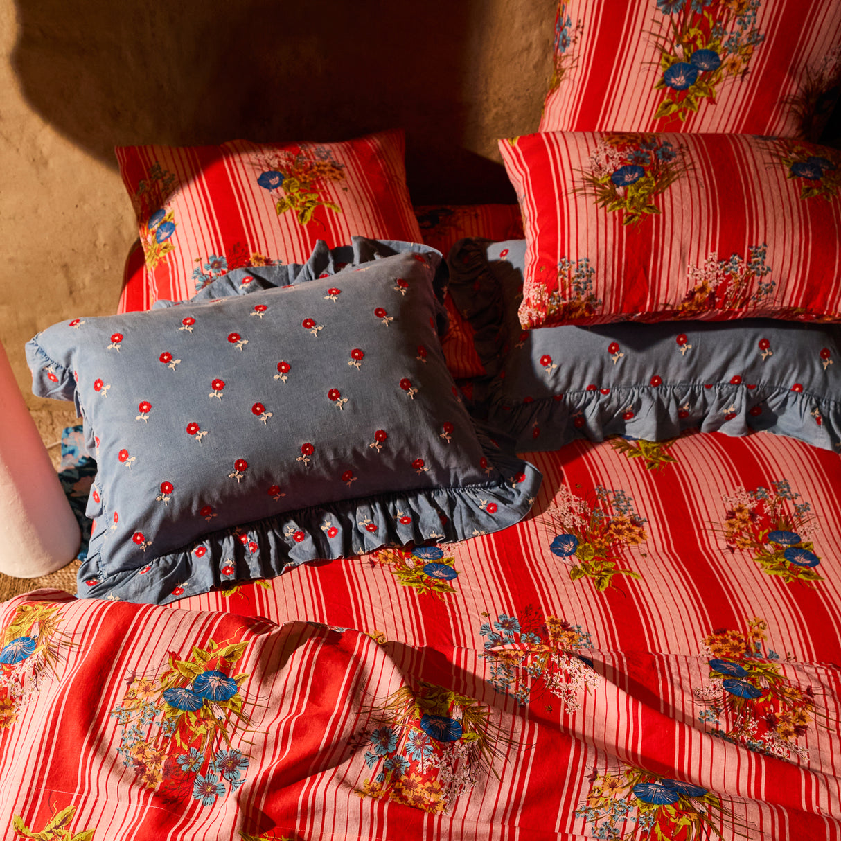 Anneliese Ruffle Pillowcase - Poppy Standard