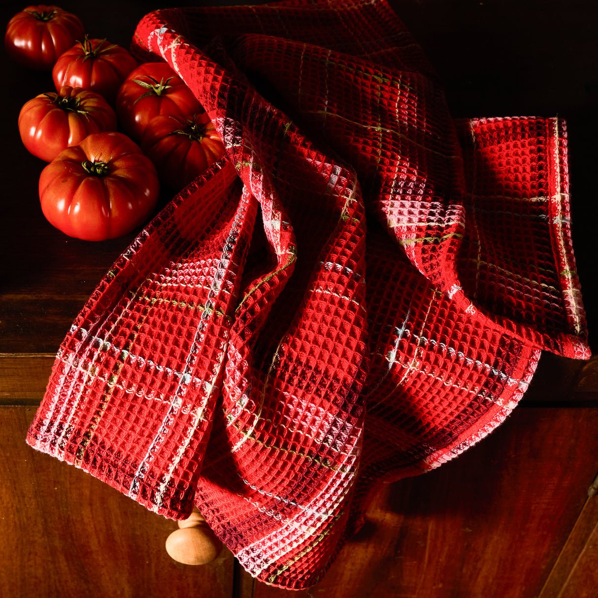 Frances Waffle Tea Towel - Poppy