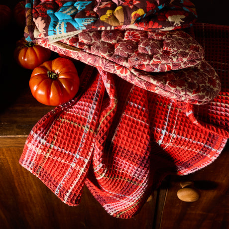 Frances Waffle Tea Towel - Poppy