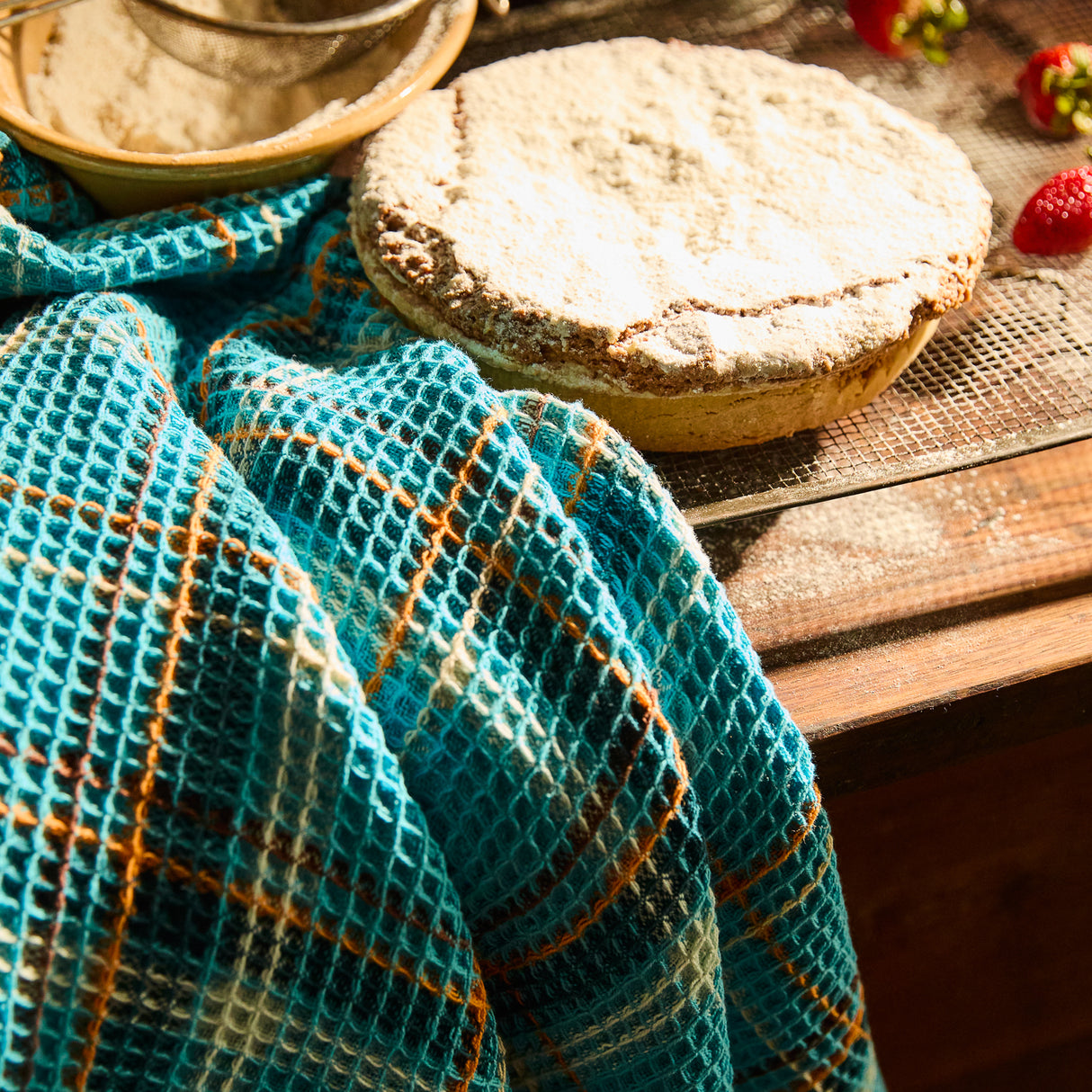 Frances Waffle Tea Towel - Turquoise