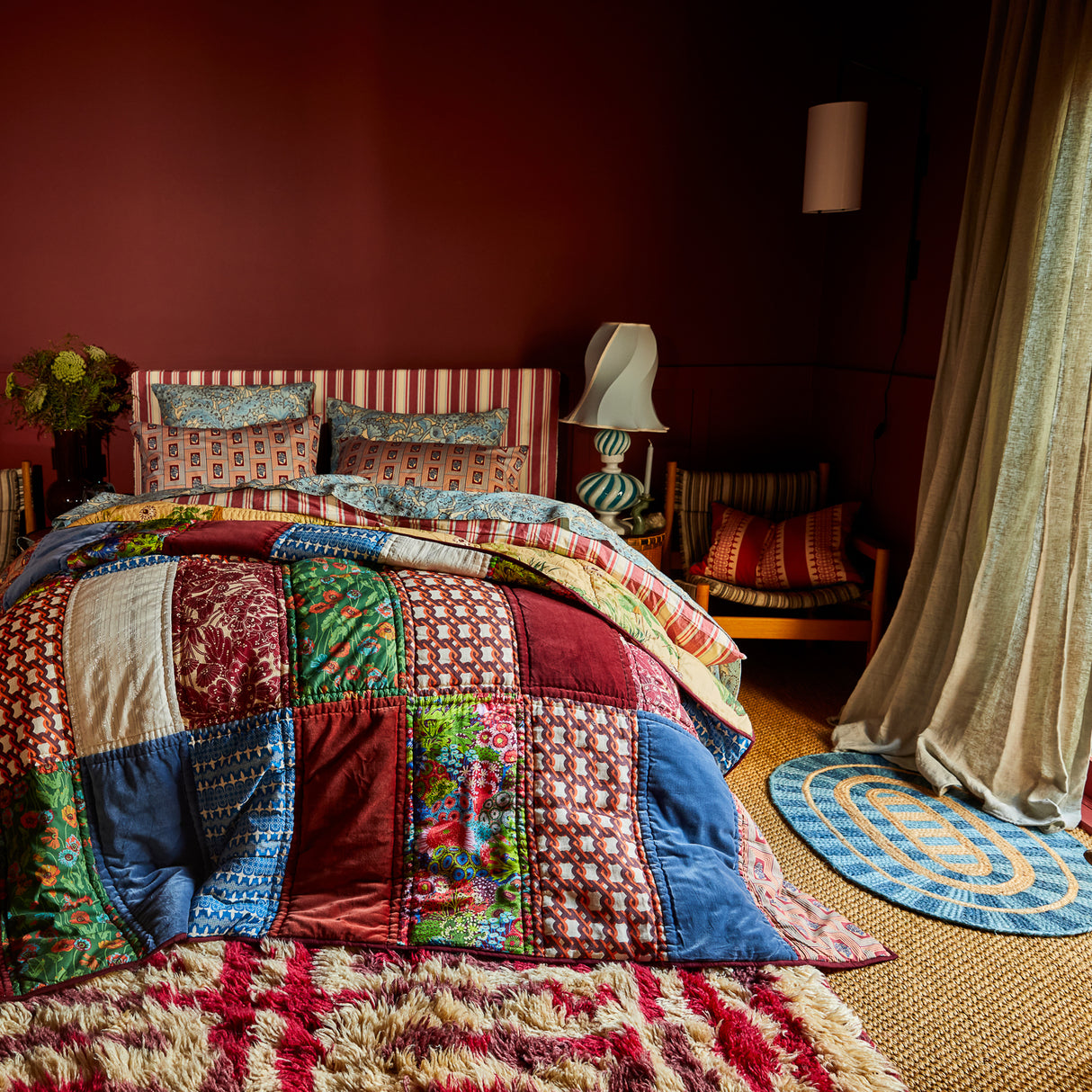 Kai Patchwork Bedcover - Garnet