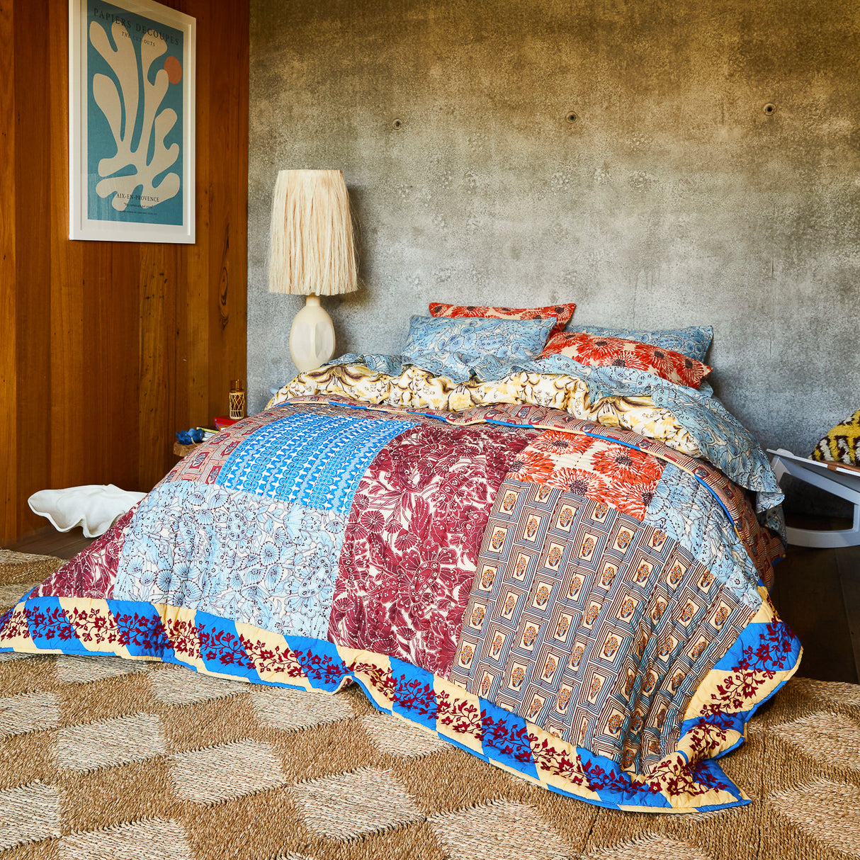 Clarice Patchwork Bedcover - Azure