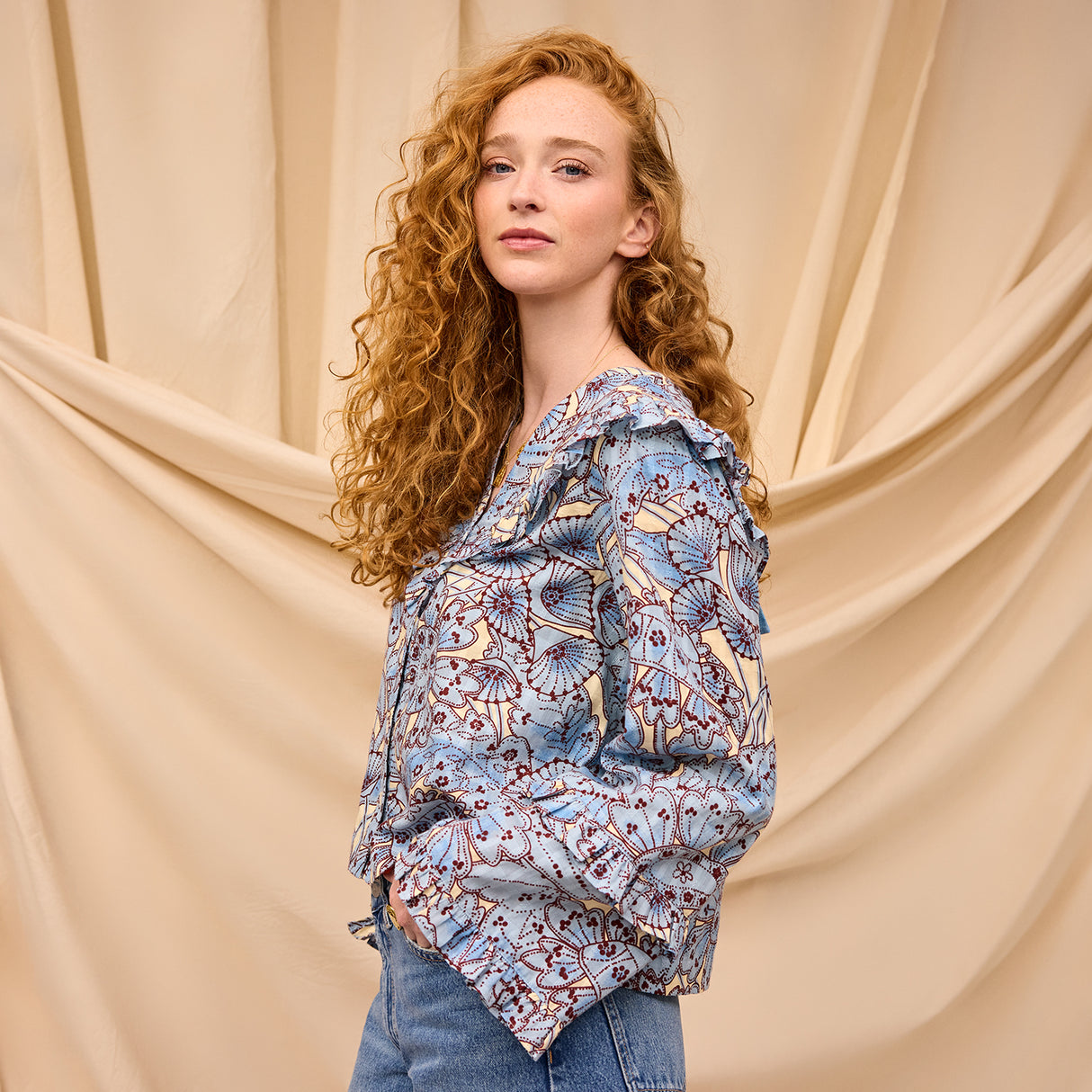 Lucia Frill Blouse - Cerulean