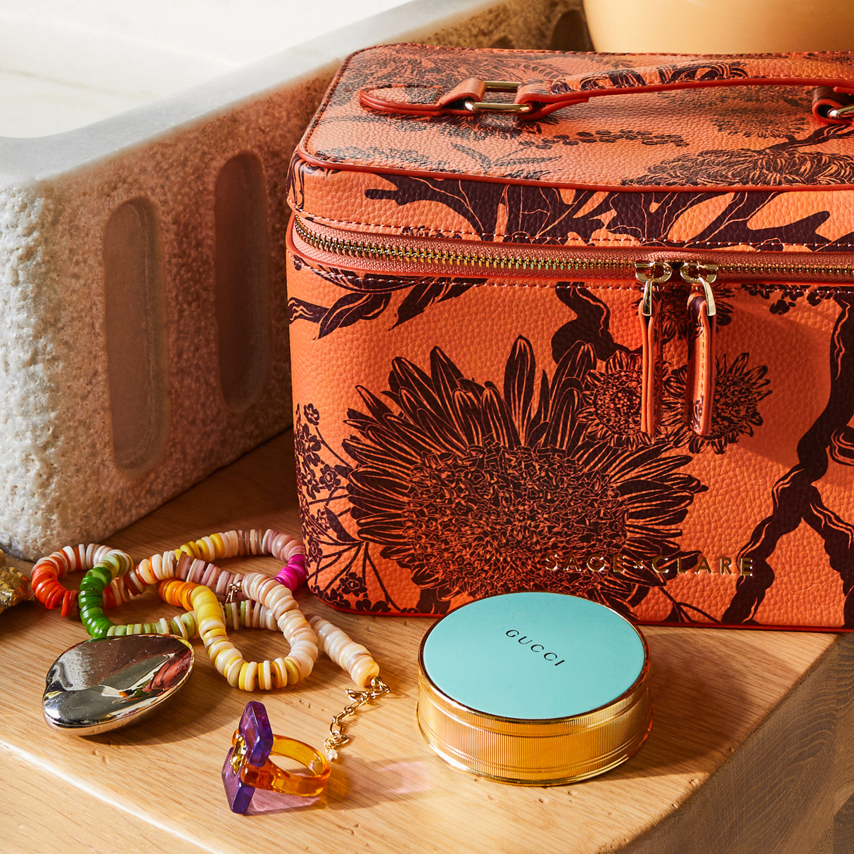 Delphine Large Vanity Case - Vivid Coral