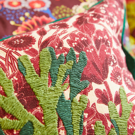 Lucia Embroidered Cushion - Crimson Feather Insert