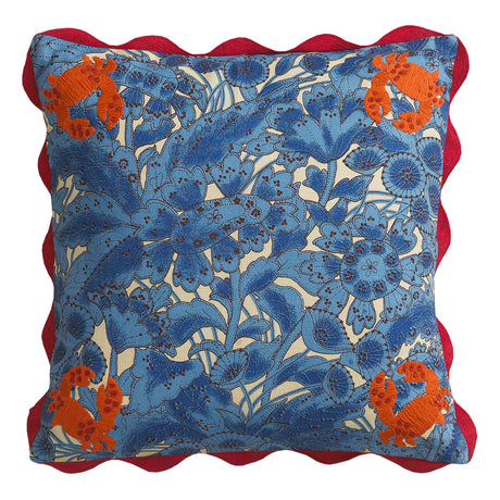 Lucia Embroidered Cushion - Cerulean Feather Insert