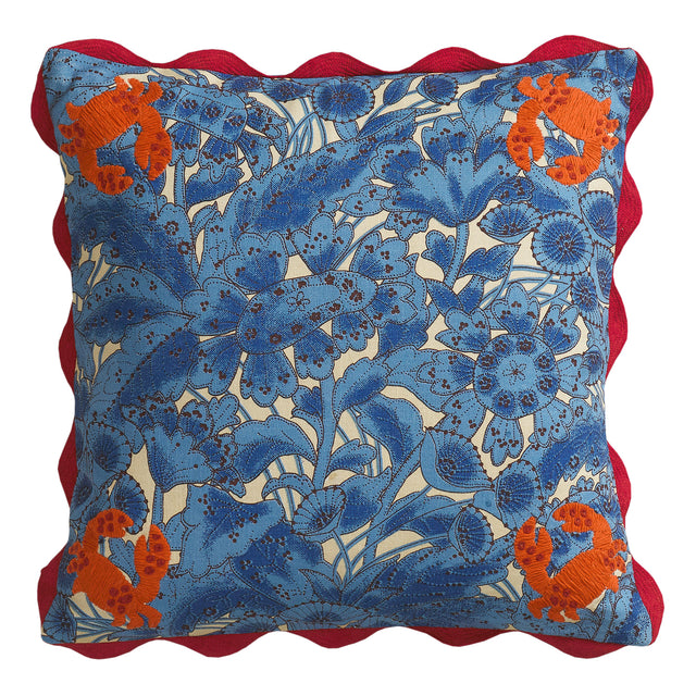 Lucia Embroidered Cushion - Cerulean Feather Insert
