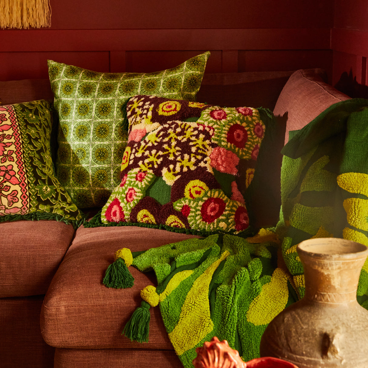 Cora Tufted Cushion - Kelp Feather Insert