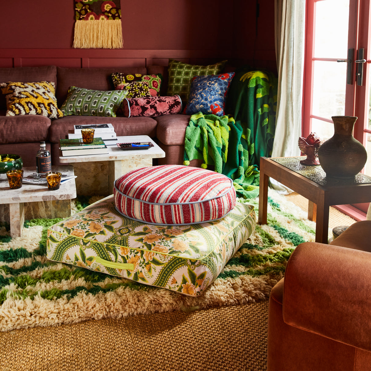 Selene Woven Floor Cushion - Crimson