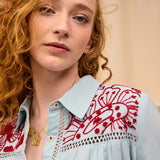 Vivianna Embroidered Shirt - Cerulean