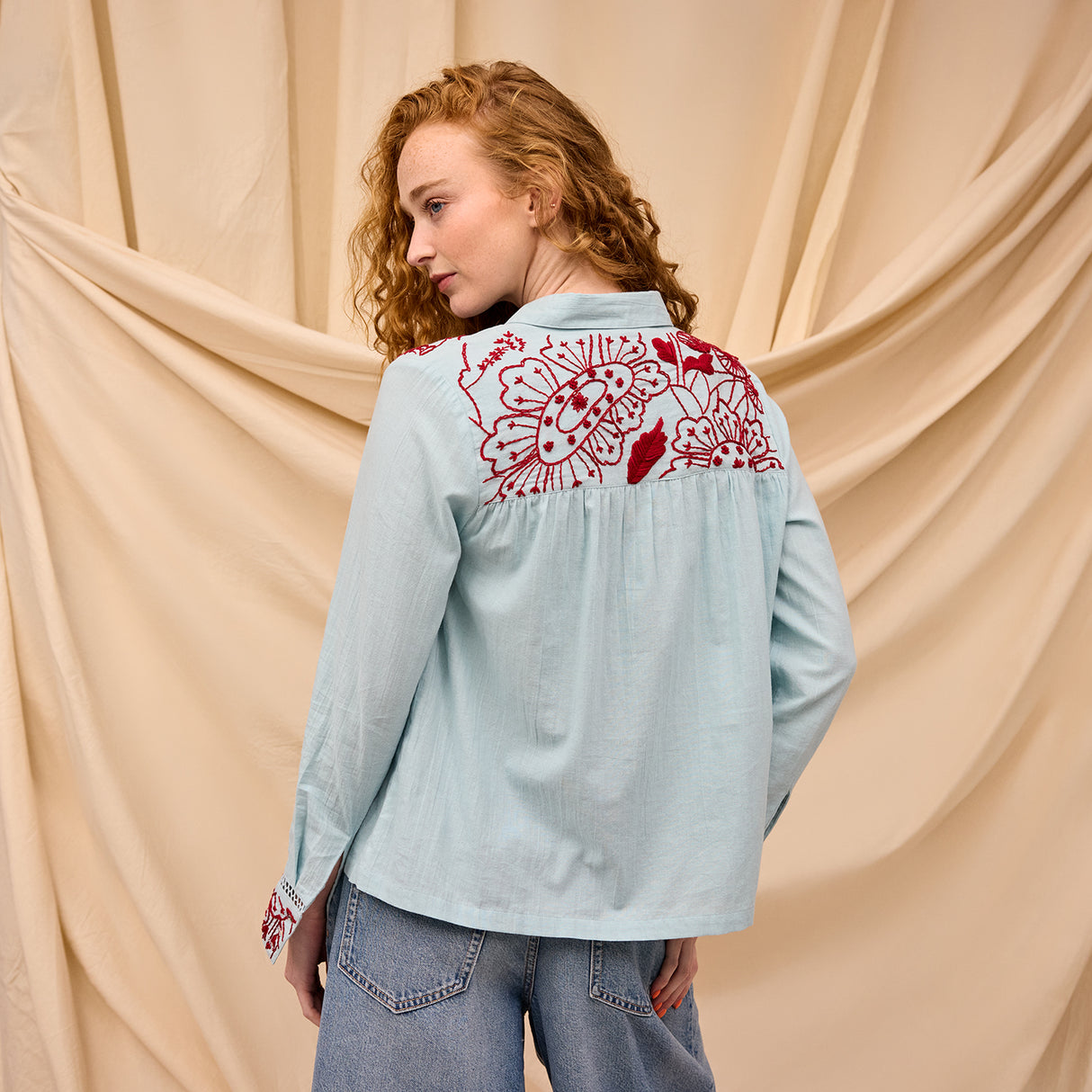 Vivianna Embroidered Shirt - Cerulean
