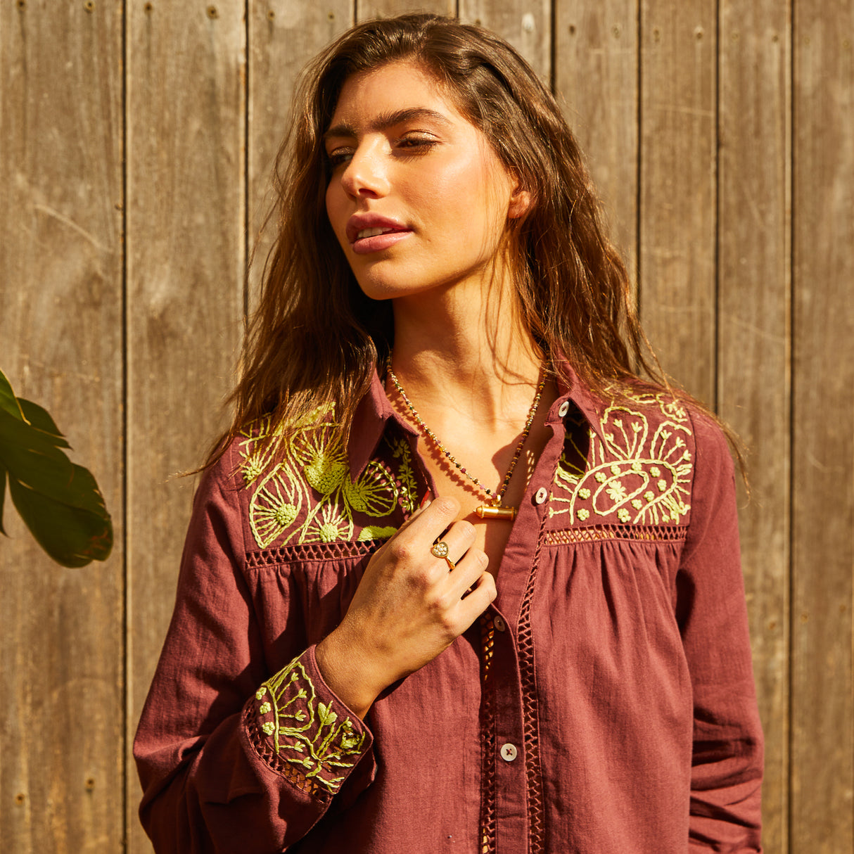Vivianna Embroidered Shirt - Garnet