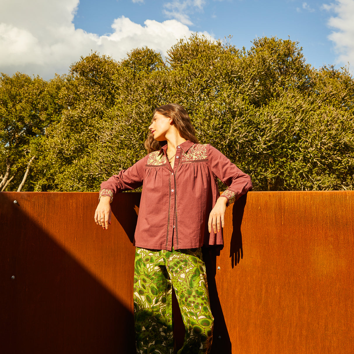 Vivianna Embroidered Shirt - Garnet