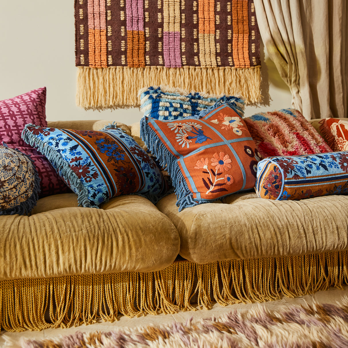 Mira Embroidered Cushion - Cinnamon Feather Insert