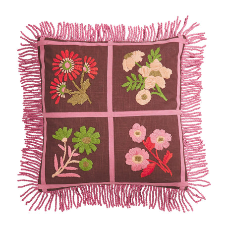 Mira Embroidered Cushion - Clove Feather Insert